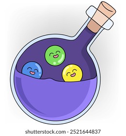 illustration of doodle image of health object, potion containing positive energy from happy and cute emoticons