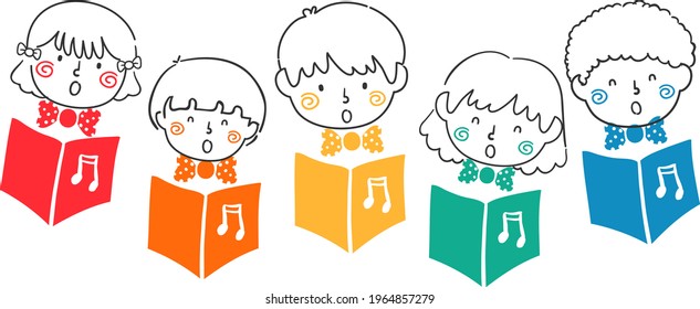 Illustration Of Doodle Kids Holding Choral Song Book And Singing In Choir