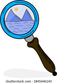 Illustration Doodle magnifying glass sea view
