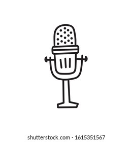 Illustration of doodle microphone. Hand drawn cartoon doodle style. Simple brush strokes. Skethc microphone graphic design for card, poster, postcard, sticker, tee shirt. Vector illustration.