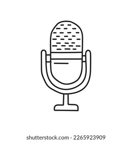 Ilustración del micrófono del doodle. Dibujo a mano estilo doodle de dibujos animados. Sencillos golpes de pincel. Diseño gráfico de micrófono para tarjeta, afiche, postal, pegatina, camiseta. Ilustración vectorial.