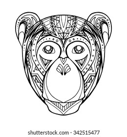 Illustration Doodle monkey and boho pattern for your creativity