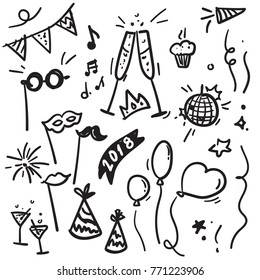 Illustration of doodle New Years eve elements