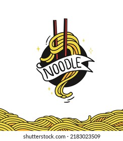 illustration of doodle noodles with chopsticks vector