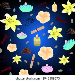 illustration of a doodle on a blue background, everything for a spa salon