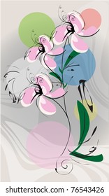 Illustration of doodle Pink flowers on abstract background