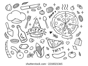 Ejemplo doodle ingredientes de pizza vector