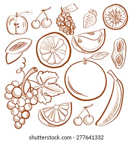 Illustration of doodle set with fruits isolated on white background