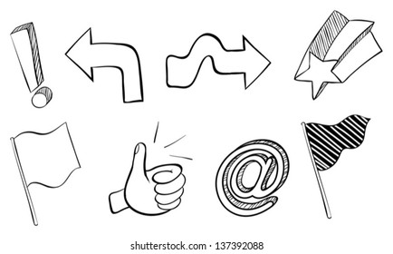 Illustration of the doodle sets of different symbols on a white background