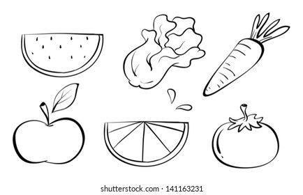 Illustration of the doodle sets of fruits on a white background