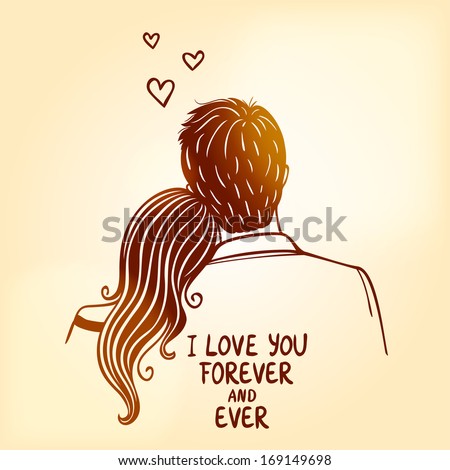 illustration doodle silhouette of loving couple
