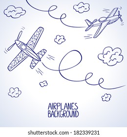 illustration doodle silhouette of two airplane among the clouds