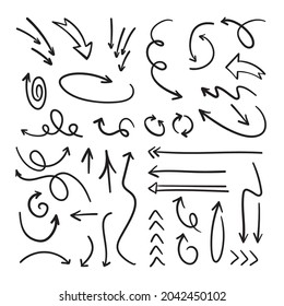Illustration of doodle sketch arrows. Hand drawn vector Arrow Set.