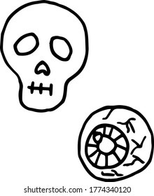
illustration doodle skull and eye halloween black and white hand-drawn