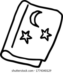 
illustration doodle spel book moon and stars halloween doodle style black and white hand-drawn