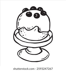 illustration in doodle style. homemade berry pie. vintage sketch
