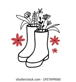 Illustration of doodle style shoes. Vector floral autumn clipart. A hand-drawn template for greeting cards, banners, and T-shirt designs. All elements are isolated.