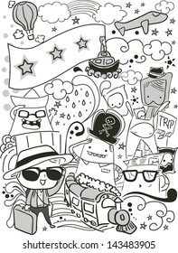 Illustration of a Doodle with Travel Theme