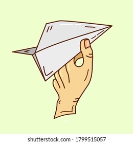 Ilustración del vector del garabato que vuela a mano un avión de papel