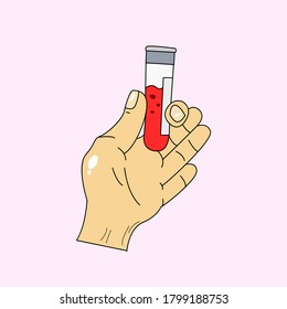Ilustración del vector del gesto de la mano que contiene una muestra de sangre