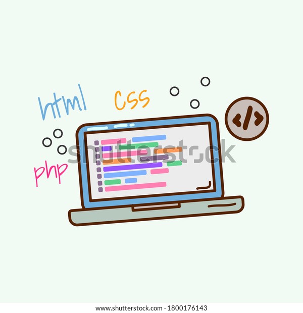 Illustration Doodle Vector Monitor Programming Language Stock Vector ...