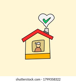 Illustration doodle vector of someone who stays at home