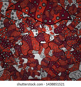Illustration. Doodles on a red, black and white colors. Beautiful fabric background. Vector texture.