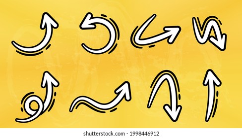 illustration of a doodle-style arrow object on a yellow background. vector illustration set.design for designer