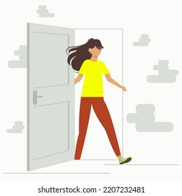 Illustration of a door with a girl.