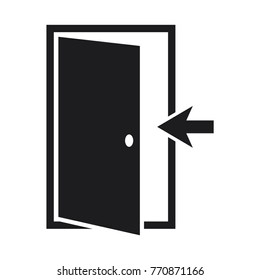 illustration door icon with arrow conception, door vector icon, flat design best silhouette door icon