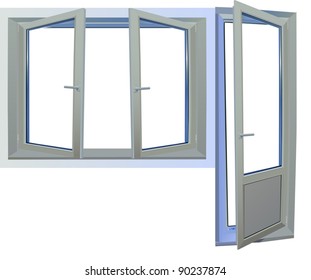 illustration with door and window isolated on white background