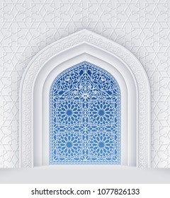 Illustration of doors of mosque, geometric pattern, background for ramadan kareem greeting cards, EPS 10 contains transparency. 