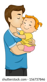 Illustration of a Doting Father Kissing His Baby on the Cheek