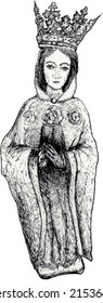 Illustration in dots of the virgin, her name is Rosa mystica