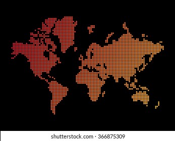 Illustration of dotted world map on a black background