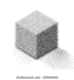 Illustration of Dotwork Halftone Vector Cube Icon. Tattoo Style Vector Background