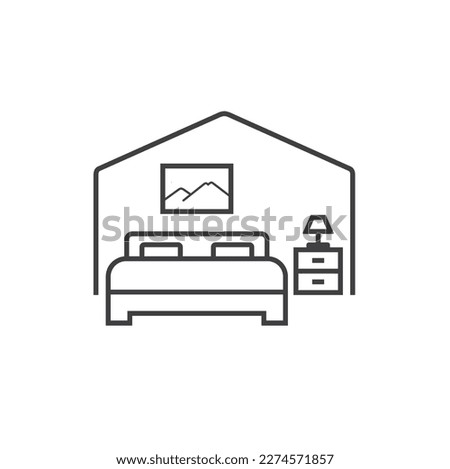 illustration of double bed, hotel icon, vector art.