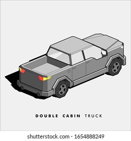 Illustration of a double cabin truck in isometric rear view in grey