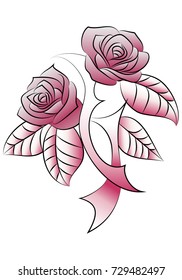 illustration of a double flowers tattoo on isolated white background