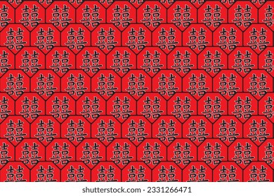 illustration Double happy Chinese charecter in red pattern background.