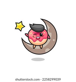 illustration of doughnut cartoon sitting on the half moon