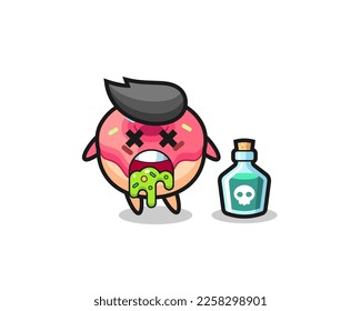 illustration of an doughnut character vomiting due to poisoning