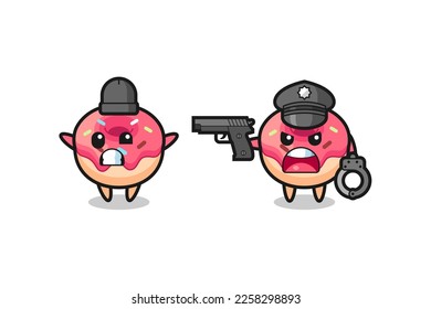 ilustración de ladrón de rosquilla con las manos arriba pose pillada por la policía