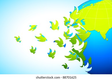 illustration of dove flying from earth spreading peace message