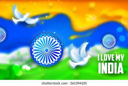 illustration of dove flying with Indian tricolor flag showing peace