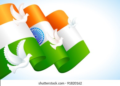 illustration of dove flying with Indian tricolor flag