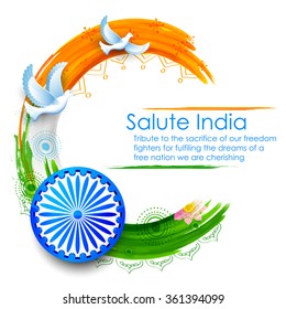 illustration of dove flying on Indian tricolor flag background showing peace