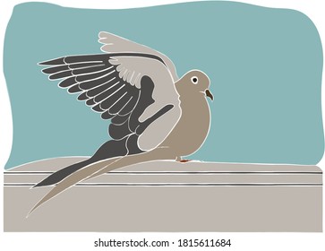 Illustration of a dove landing on the fence