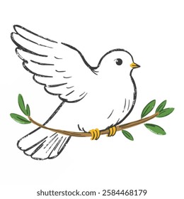 Illustration of a Dove Sitting on a Branch, A Peaceful and Serene Symbol A gentle white dove perched on a tree branch, symbolizing peace, freedom, and harmony.