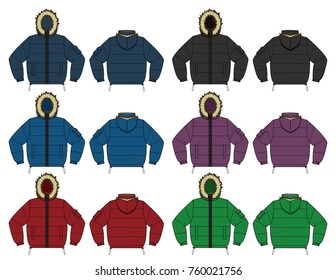Illustration of Down jacket (fur hood) set / color variations
